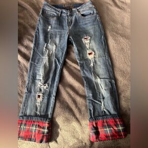 Cartise Blue Jeans with Red Plaid Accents